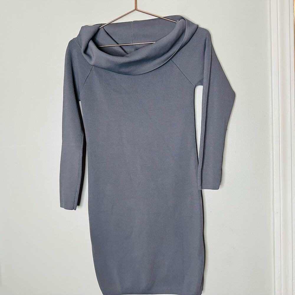 STYLESTALKER Grey Cowl Oversized Long Sleeve Short Mini Sweater Dress Size Small